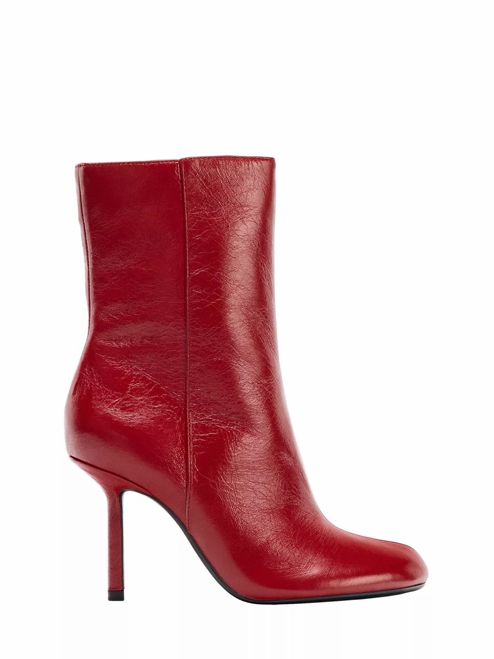 Zara Red Leather Mid-Calf Stiletto Boot
